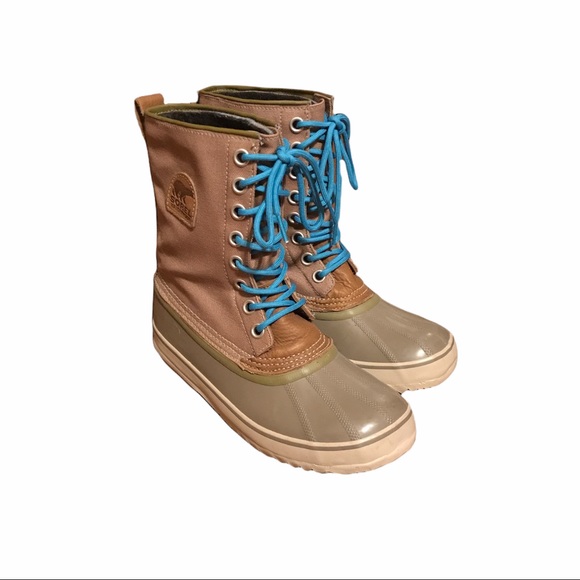 Sorel 1964 Premium Canvas Mid-Calf Waterproof Boots with Turquoise Laces - Picture 4 of 16